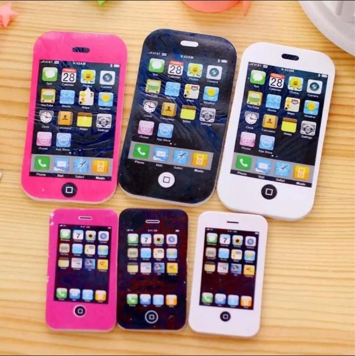 Pack of 6 Mobile Phone Shape Fancy Erasers for Kids – Cute Rubber Erasers for School, Drawing & Stationery (3 Small + 3 Large) - Multi Color thumbnail 4