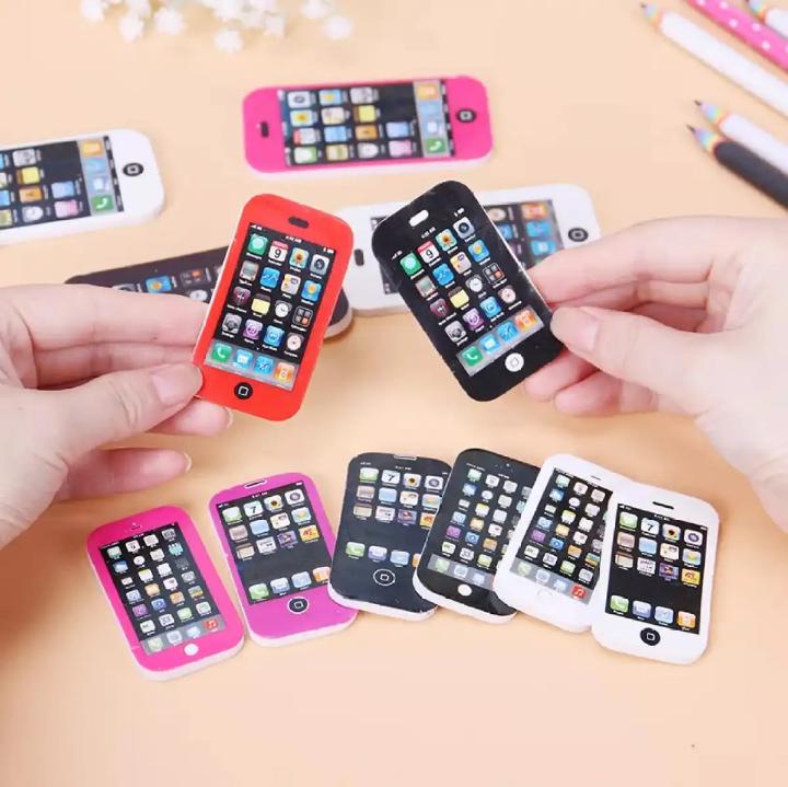 Pack of 6 Mobile Phone Shape Fancy Erasers for Kids – Cute Rubber Erasers for School, Drawing & Stationery (3 Small + 3 Large) - Multi Color thumbnail 2