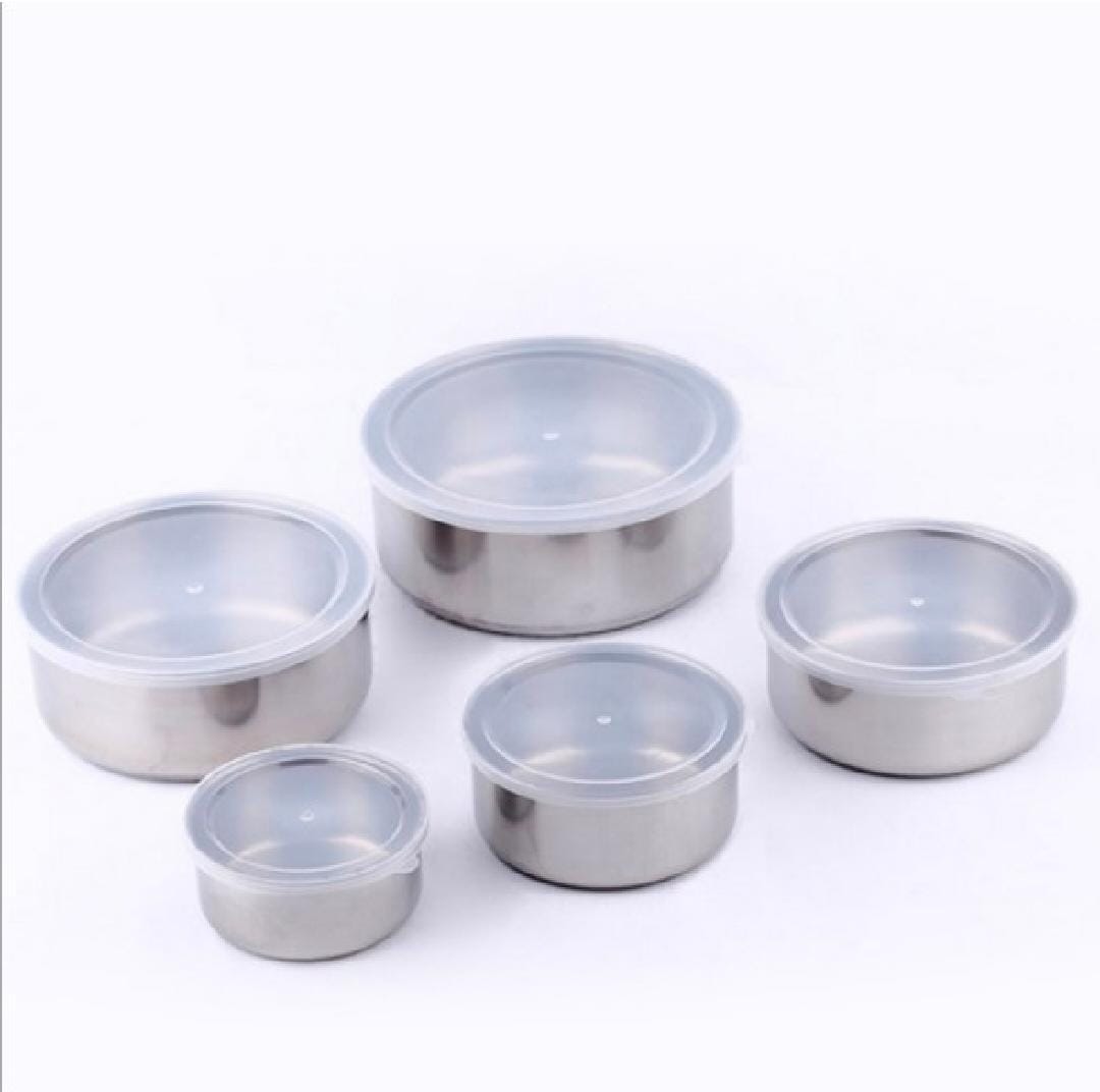 5pc Set Stainless Steel Bowl with Lid Kitchen Refrigerator Food Storage Mixing Bowls Sealed buy online in Pakistan
