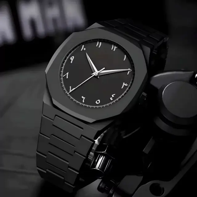 Black Minimalist Analog Wrist Aura Watch With Stainless Steel Strap And Butterfly Lock buy online in Pakistan