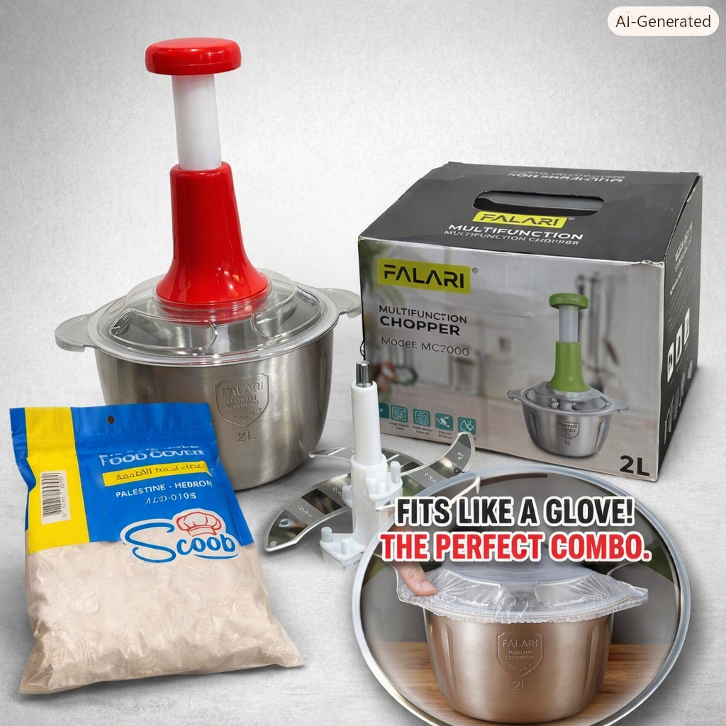 Kitchen Fresh Prep Combo Deal – 2L Manual Hand Press Vegetable Chopper, Meat Mincer & 100 Elastic Stretchable Food Covers - Random Color buy online in Pakistan