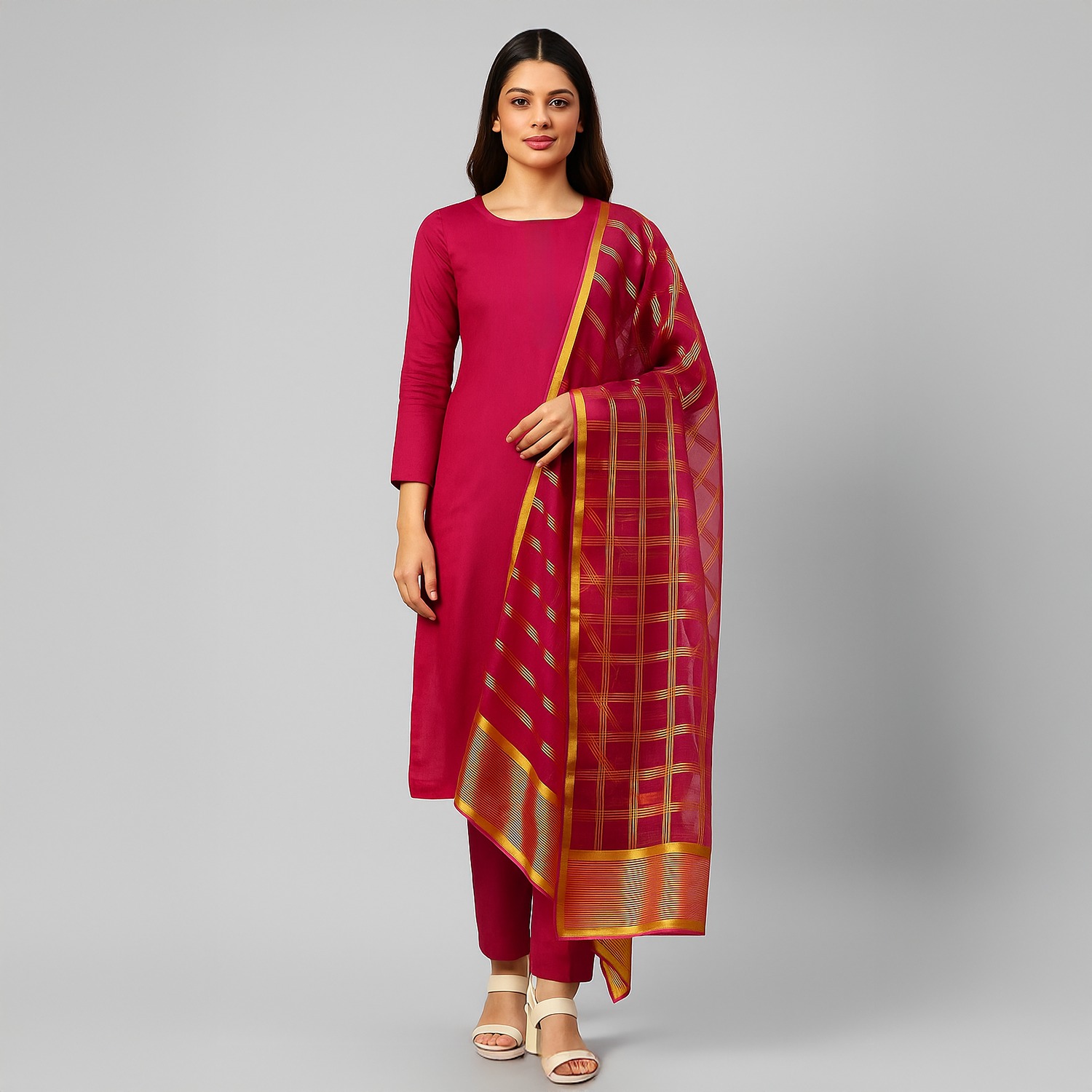 Premium Katan Silk Unstitched 3 Piece Suit With Organza Dupatta For Women