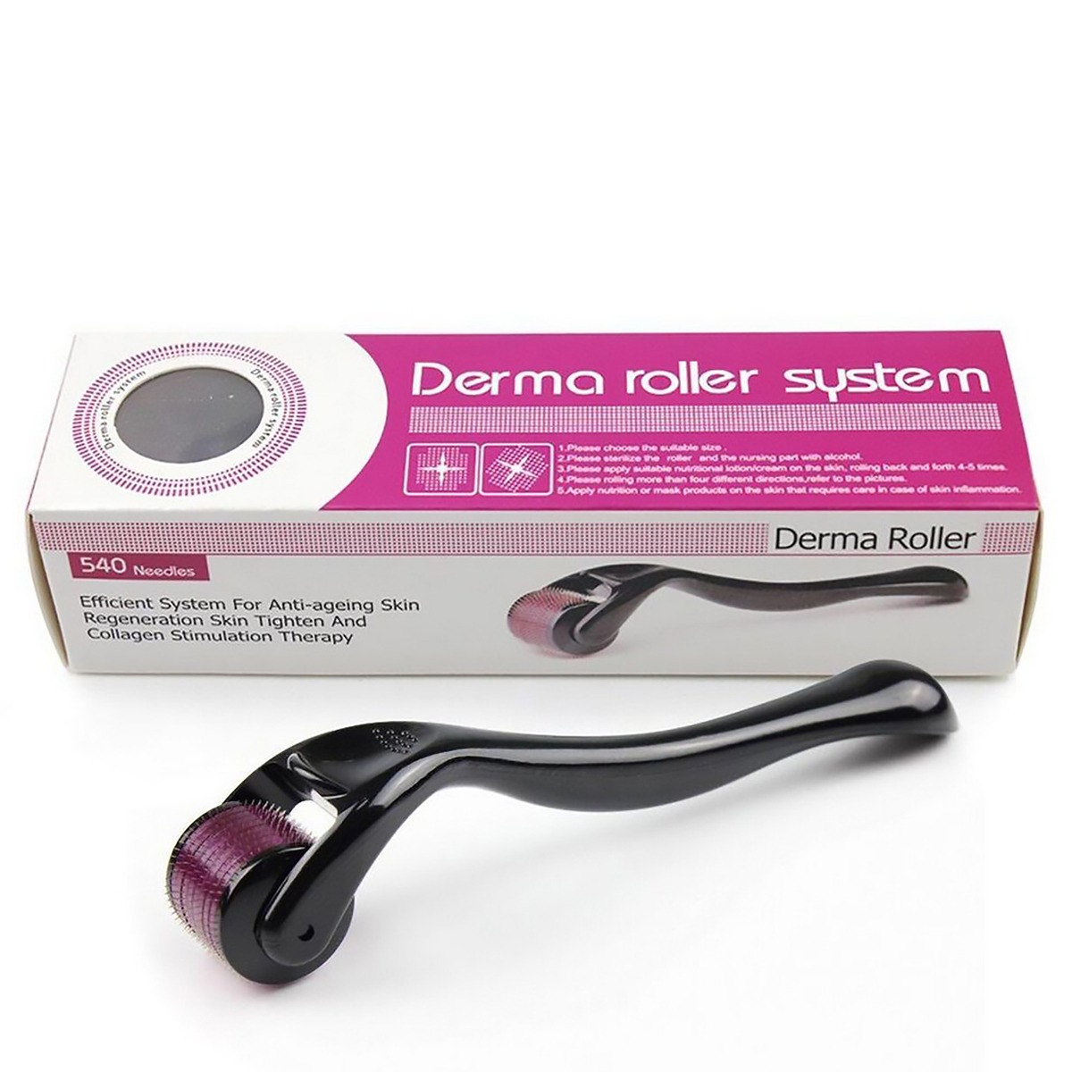 Derma Roller 0.5mm Hair & Skin System with 540 Micro Needles for Hair Growth, Skin Care, Anti-Aging & Acne Scar Removal – Black buy online in Pakistan