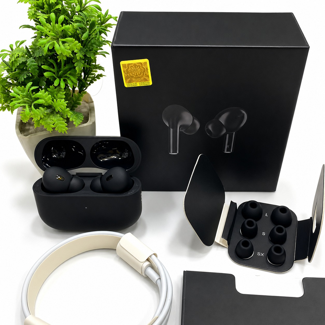 Original Black Pro 2 Box Pack Wireless Earbuds with All Accessories – Black buy online in Pakistan