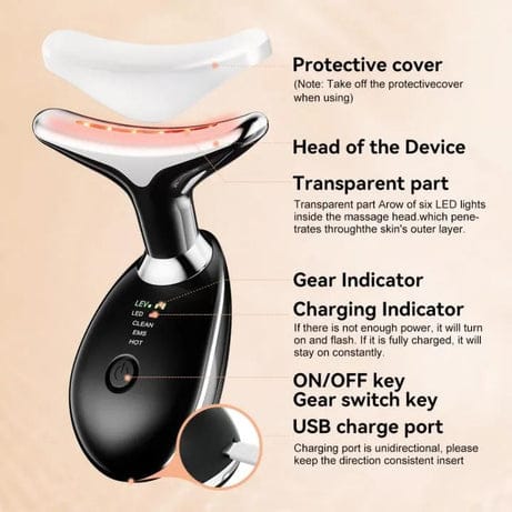 Rechargeable Neck & Face Massager with EMS Microcurrent – 3 Color Light Therapy, Hot Compress & Vibration Facial Skin Care Device (Type-C Charging) view 4