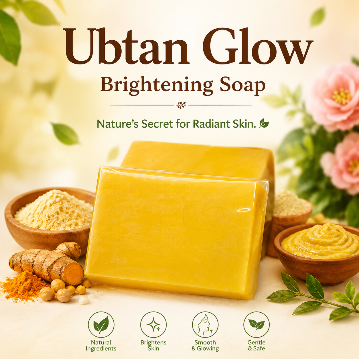 Ubtan Glow Brightening Soap – Handmade Organic Turmeric & Sandalwood Soap for Radiant Skin