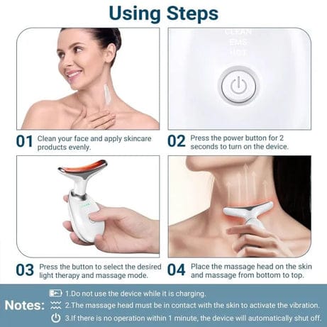 Rechargeable Neck & Face Massager with EMS Microcurrent – 3 Color Light Therapy, Hot Compress & Vibration Facial Skin Care Device (Type-C Charging) buy online in Pakistan