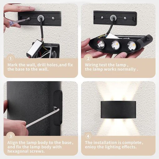 Outdoor Waterproof Up Down 3+3 LED Wall Light With Black Aluminum Body, Warm White 3000K, IP65 Waterproof Design And 6W LED Chip