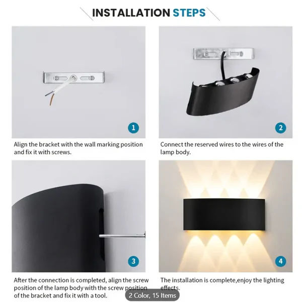 Outdoor Waterproof Up Down 3+3 LED Wall Light With Black Aluminum Body, Warm White 3000K, IP65 Waterproof Design And 6W LED Chip view 2