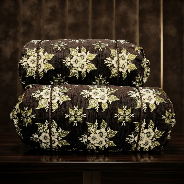 Luxury 2 Piece Soft Velvet Jacquard Gol Pillow Cover Set 36 x 17 Easy Washable Color Fast Brown Floral Design