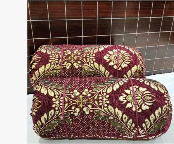 Luxury 2 Piece Soft Velvet Jacquard Gol Pillow Cover Set 36 x 17 Easy Washable Color Fast Maroon Floral Design thumbnail 3