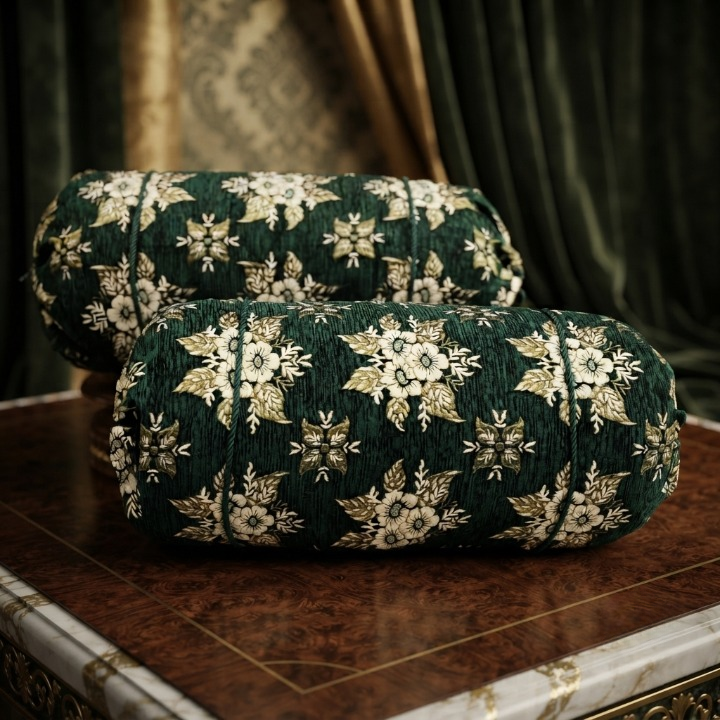 Luxury 2 Piece Soft Velvet Jacquard Gol Pillow Cover Set 36 x 17 Easy Washable Floral Design