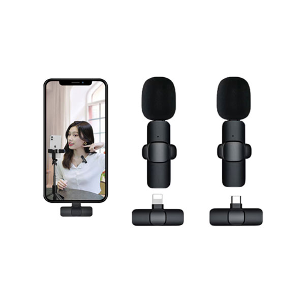 K11 2-In-1 Dual Wireless Collar Microphone Type-C And Lightning Omnidirectional Lavalier Mic - Electronic Accessory Designed For Audio Recording And Daily Streaming Routine view 2