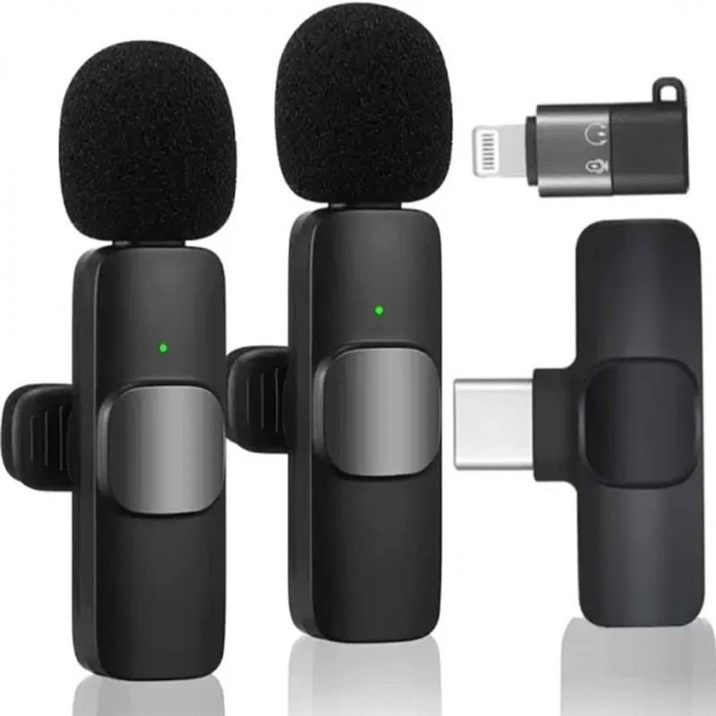 K11 2-In-1 Dual Wireless Collar Microphone Type-C And Lightning Omnidirectional Lavalier Mic - Electronic Accessory Designed For Audio Recording And Daily Streaming Routine view 4