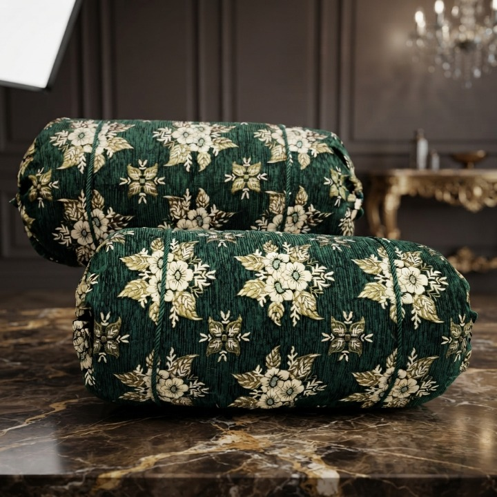 Luxury 2 Piece Soft Velvet Jacquard Gol Pillow Cover Set 36 x 17 Easy Washable Floral Design thumbnail 2