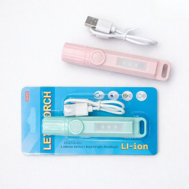 Rechargeable LED Torch Light with USB Charging Cable (Random Color)