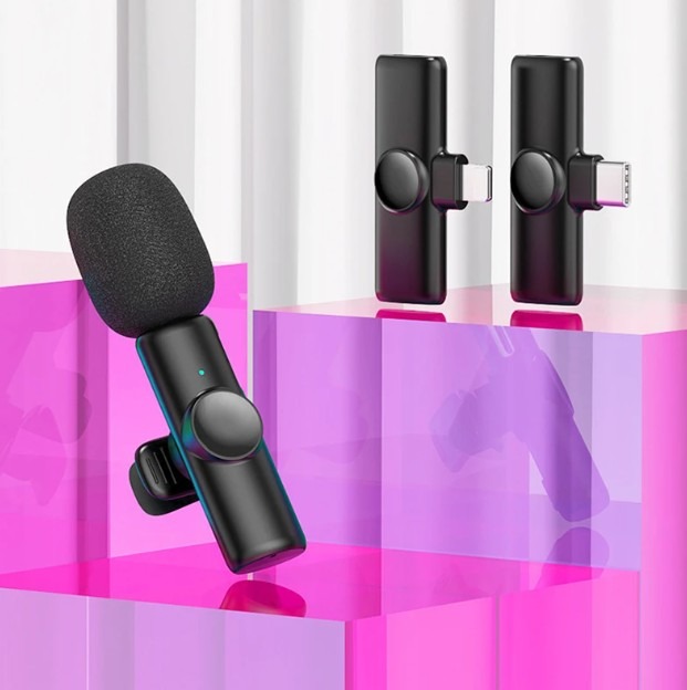 K11 2-In-1 Dual Wireless Collar Microphone Type-C And Lightning Omnidirectional Lavalier Mic - Electronic Accessory Designed For Audio Recording And Daily Streaming Routine view 5