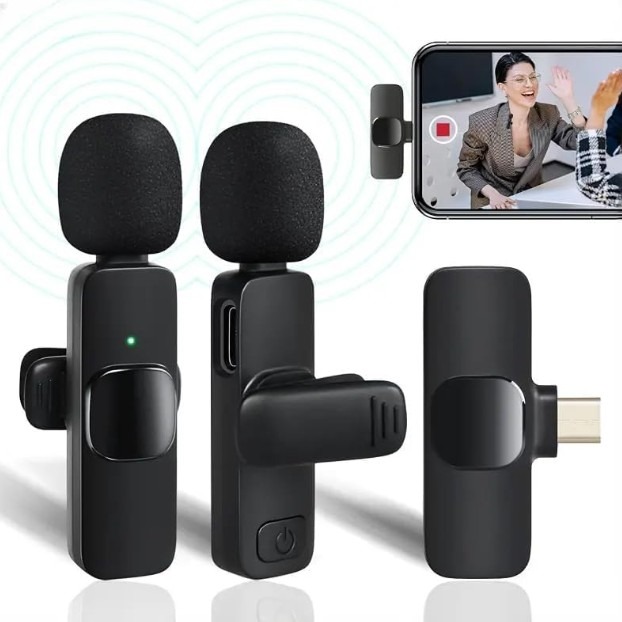 K11 2-In-1 Dual Wireless Collar Microphone Type-C And Lightning Omnidirectional Lavalier Mic - Electronic Accessory Designed For Audio Recording And Daily Streaming Routine
