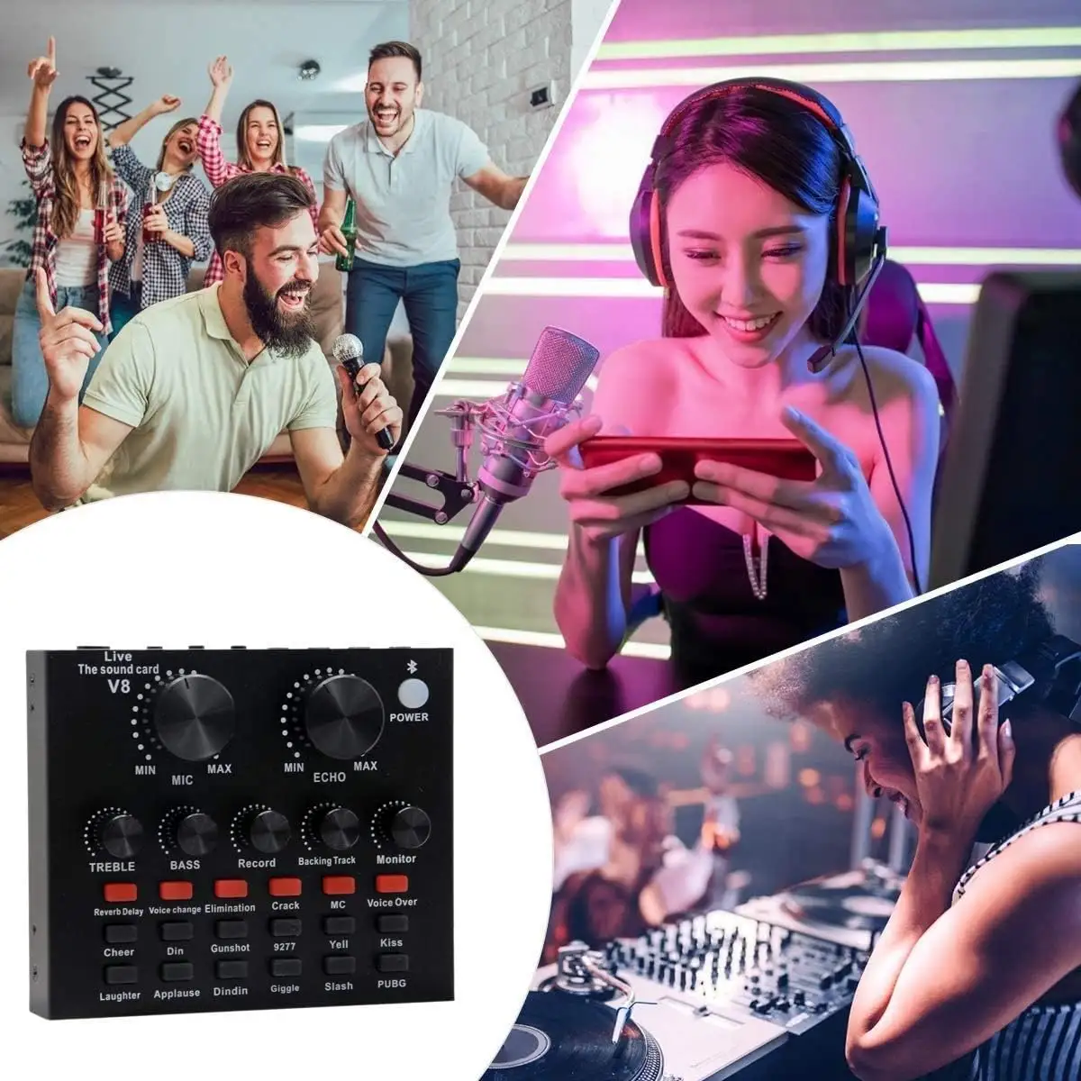 V8 Bm-800 Podcast Mic Set With Live Sound Card Condenser Microphone With Rechargeable 12 Kinds Of Auxiliary Background F...