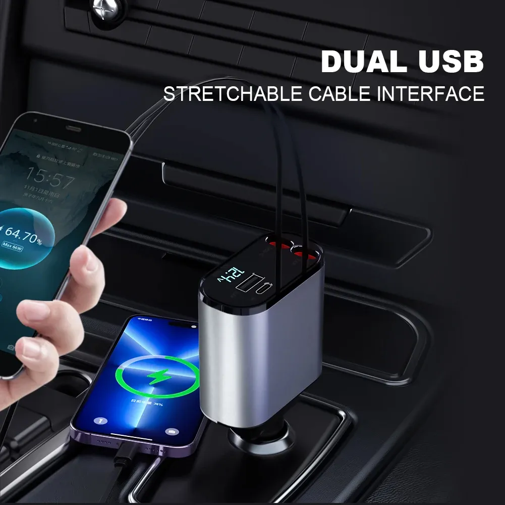 4 In 1 Fast Charging Usb-C Car Adapter - Car Accessory Designed For Power Charging And Daily Travel Routine - With Light