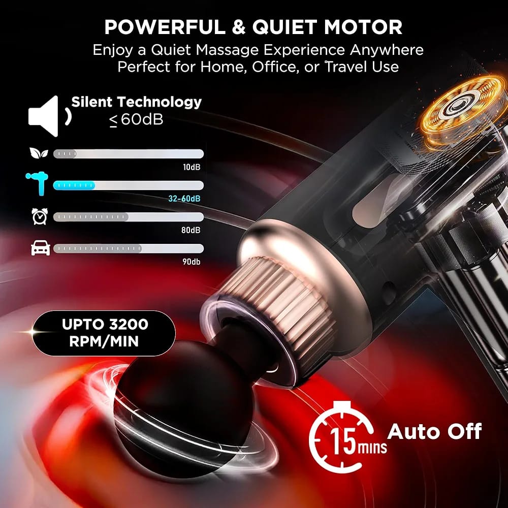 Rechargeable Massage Gun | 3000mAh Battery | 4 Speed Levels | 4 Removable Heads Electric Full Body Gun Massager, Pain Re...