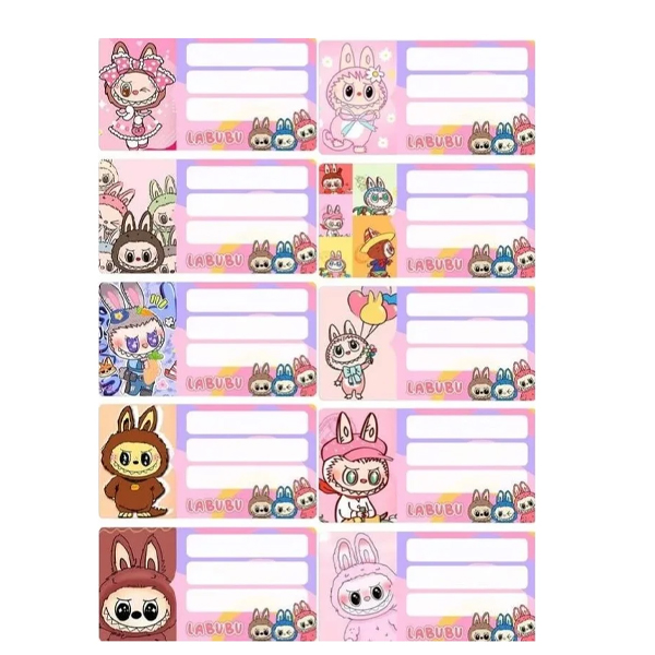 Labubu School Name Tags Stickers Full Sheet For Notebooks , Books and Copies