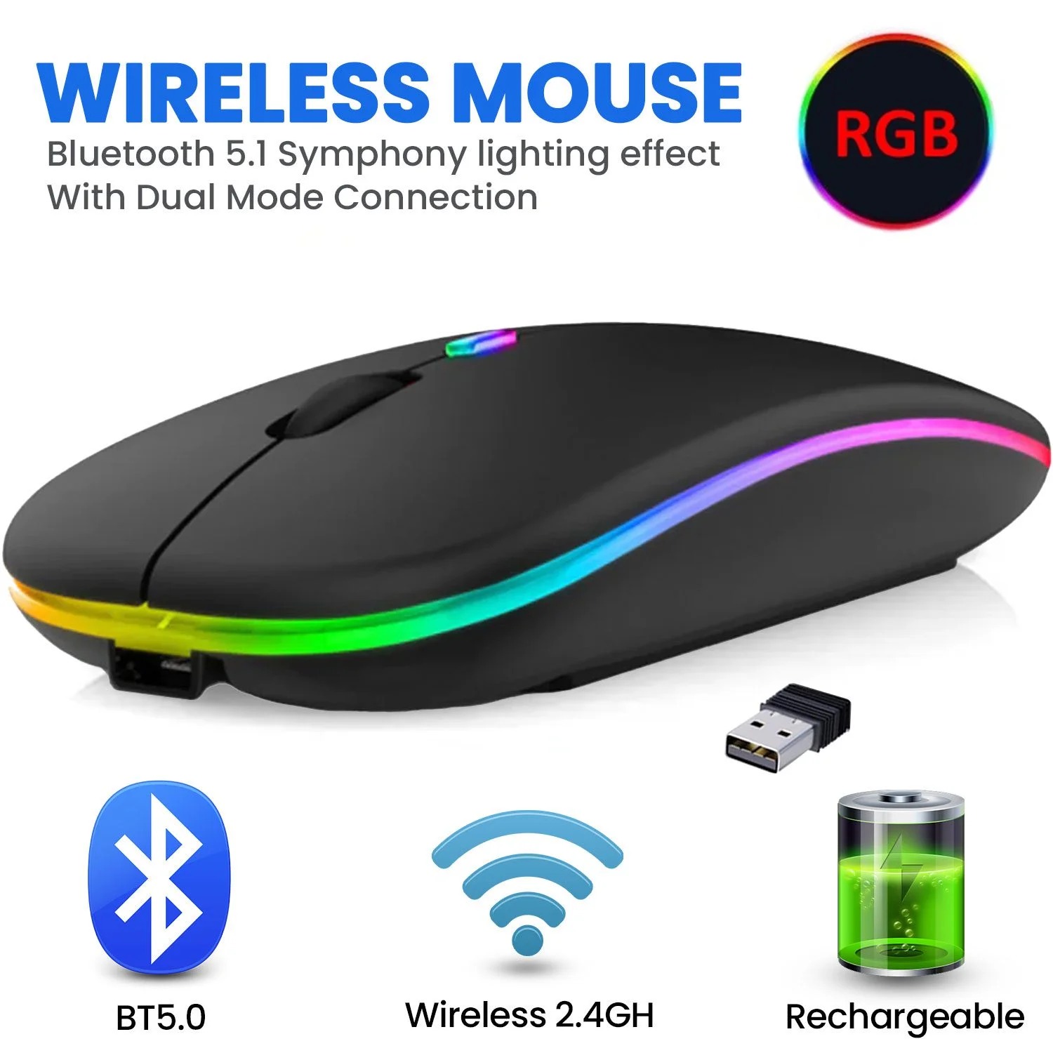 Hp W10 Wireless Rgb Bluetooth, Wireless, Rechargeable Slim Mouse view 2