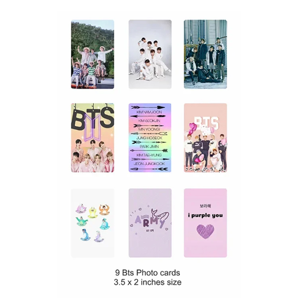 BTS Photo Cards Pack of 9 | K-Pop BTS Army Collectible Cards | High Quality Single Side Printed Photo Cards for Phone, Wall & Room Decoration