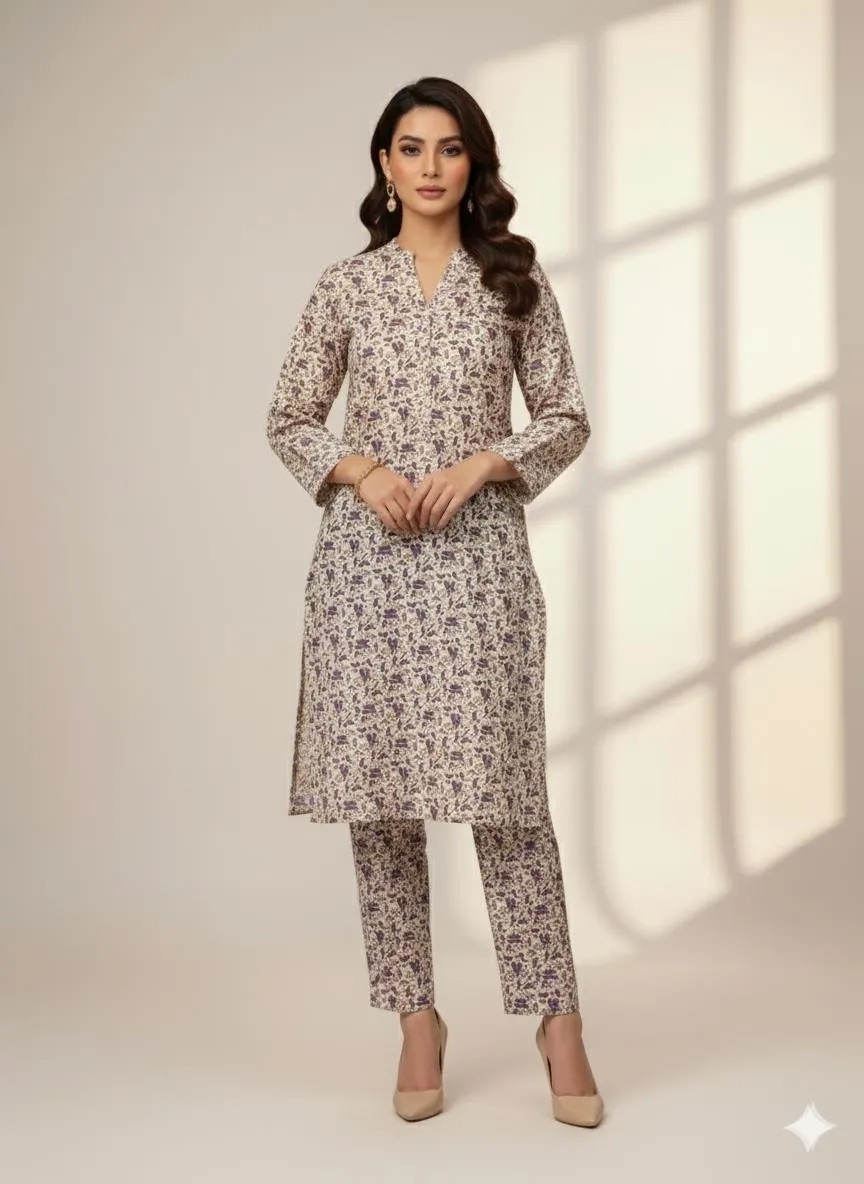 2-Pcs Katan Silk Unstitched Allover Printed Suit for Women – Premium Soft Fabric Shirt & Trouser Dress Material for Casu...
