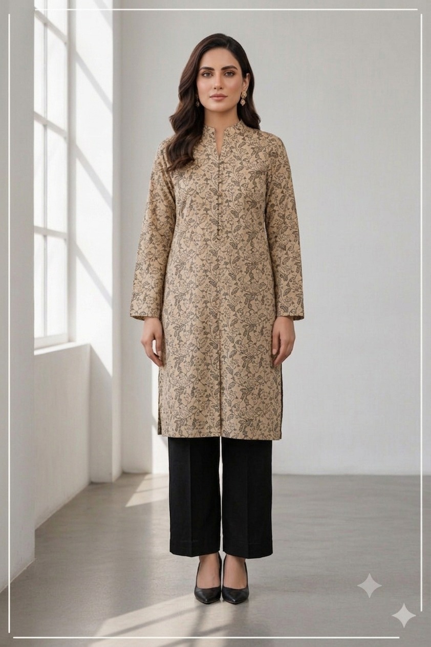 Unstitched Black Allover Block Printed 2-Pcs Katan Silk Suit for Women – Premium Soft Fabric Shirt & Trouser Dress Mater...
