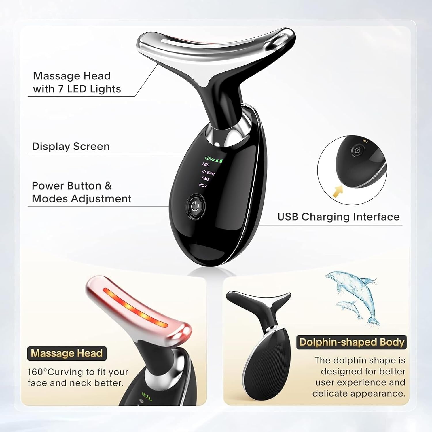 Vegena Face Massager Against Wrinkles, Face Beauty Device, Electric Face Massager Anti-Wrinkle with 7 color Modes 45°C Anti-Wrinkle Face Device Skin Tightening Ems Face Care Device Anti-Wrinkle view 5