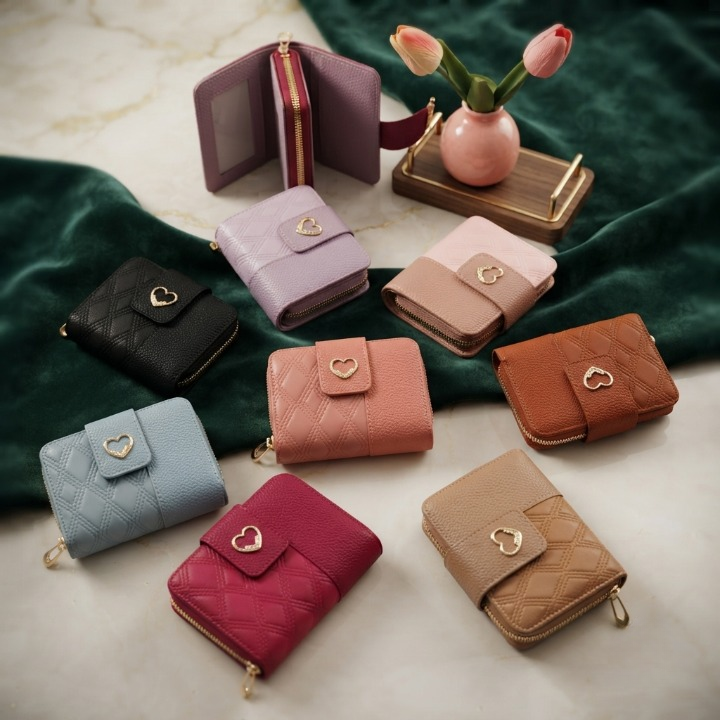 Premium Imported Ladies Check Flap Wallet with Zipper & Card Slots