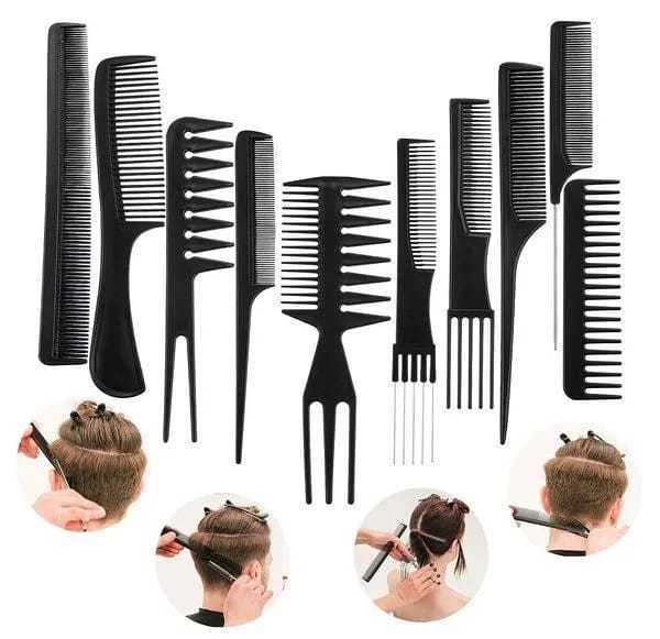 10 Pcs Professional Hair Styling Comb Set | Barber, Salon & Personal Grooming Combs Kit