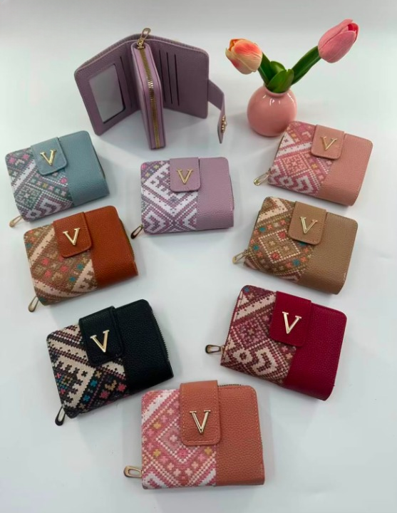 Premium Imported Ladies Check Flap Wallet with Zipper & Card Slots