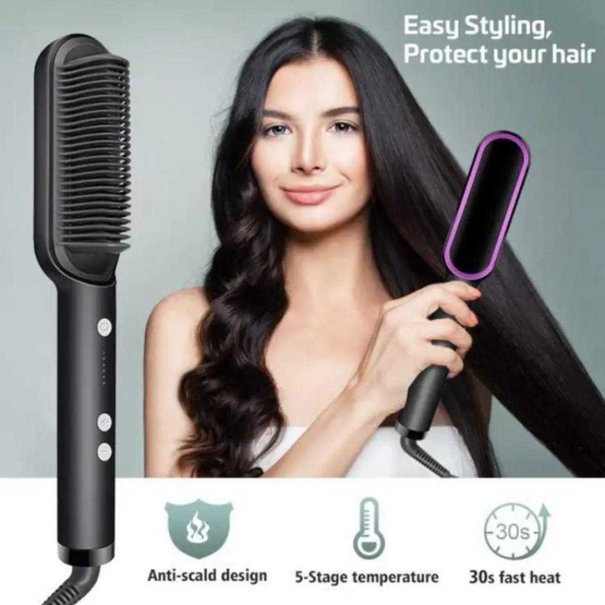 909 Hair Straightening Brush | Electric 2‑in‑1 Straightener & Curler | Heating Styling Comb | Quick 3‑Minute Styling view 5