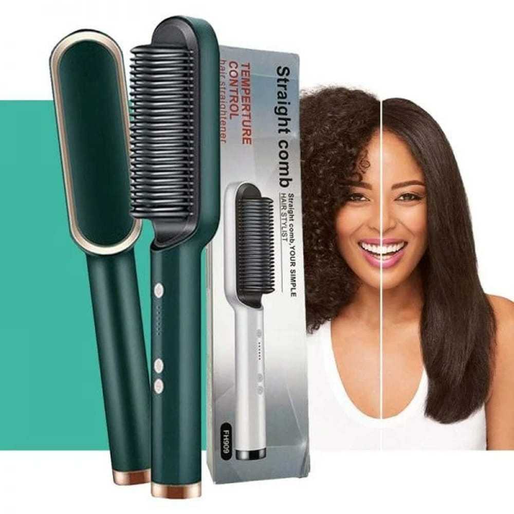 909 Hair Straightening Brush | Electric 2‑in‑1 Straightener & Curler | Heating Styling Comb | Quick 3‑Minute Styling view 3