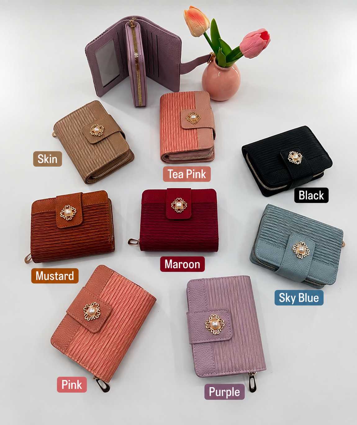 Premium Imported Ladies Check Flap Wallet with Zipper & Card Slots