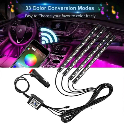 RGB Atmosphere Light for Cars & Bikes | 48 LED Bluetooth Interior Ambient Lighting Kit view 2