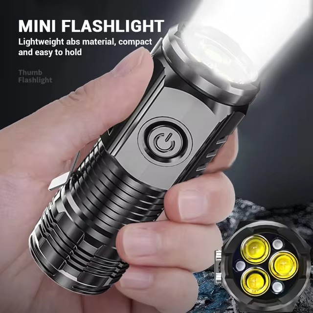 Powerful 3 LED Super Bright Mini Flashlight Rechargeable Portable Torch with Magnet view 3