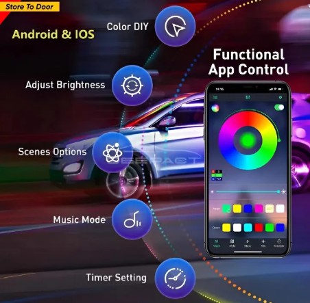 RGB Atmosphere Light for Cars & Bikes | 48 LED Bluetooth Interior Ambient Lighting Kit view 3