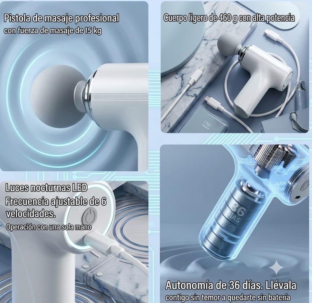 4-in-1 Rechargeable Massage Gun – Multi-Functional Deep Tissue Body Massager with 4 Massage Heads, Type-C Charging & Long Battery Life view 3