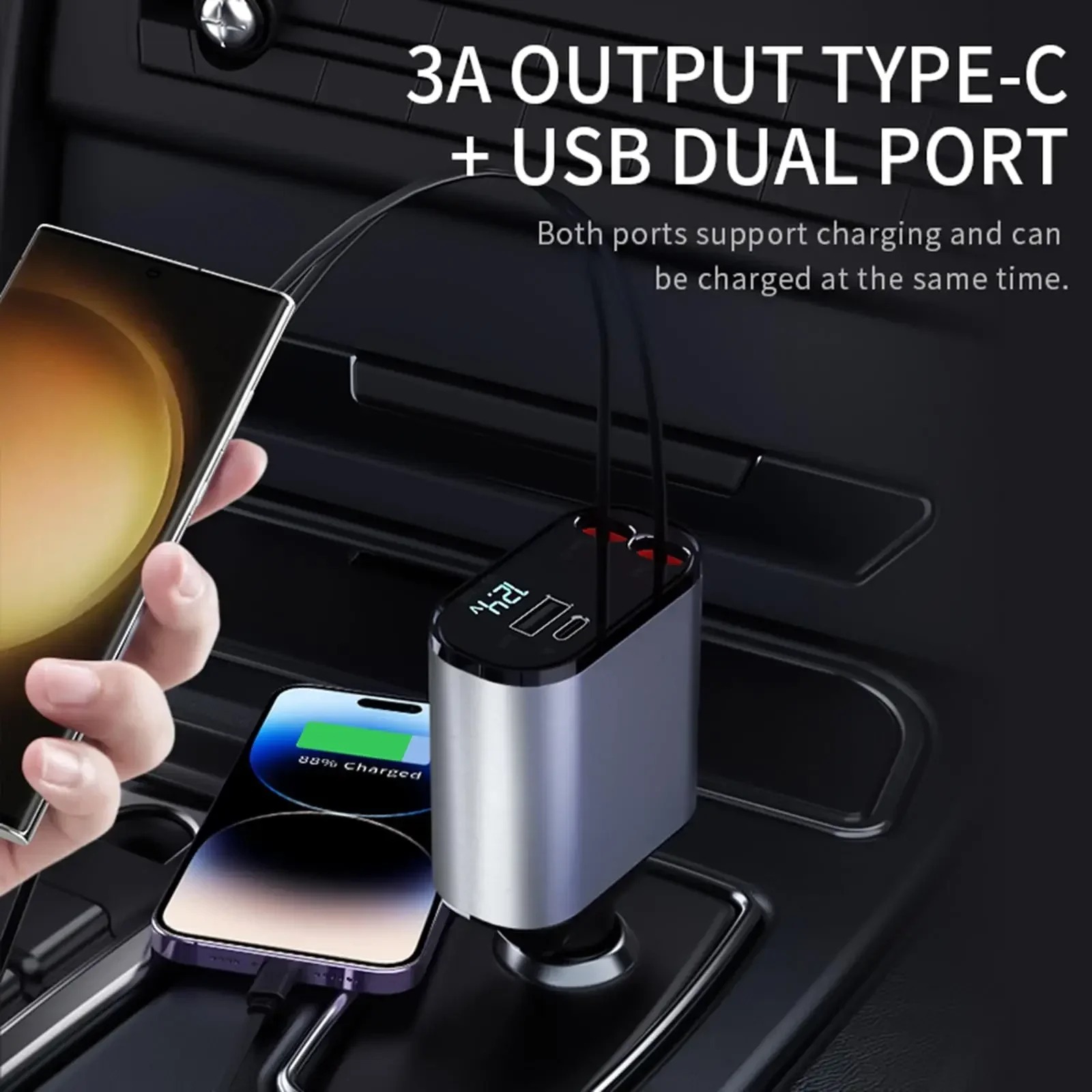 4 In 1 Car Charger 120W Retractable Design Without Light Durable Reliable Fast Charging Compact Practical Choice For Smartphones And Gadgets view 4