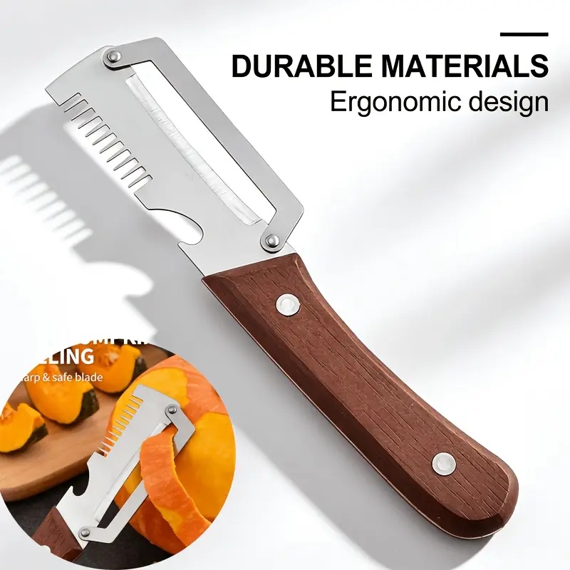 3in1 Peeler Knife Stainless Steel | Multifunctional Fruit & Vegetable Peeler With Wooden Handle | Kitchen Vegetable Cutter Slicer Tool & Bottle Opener view 2