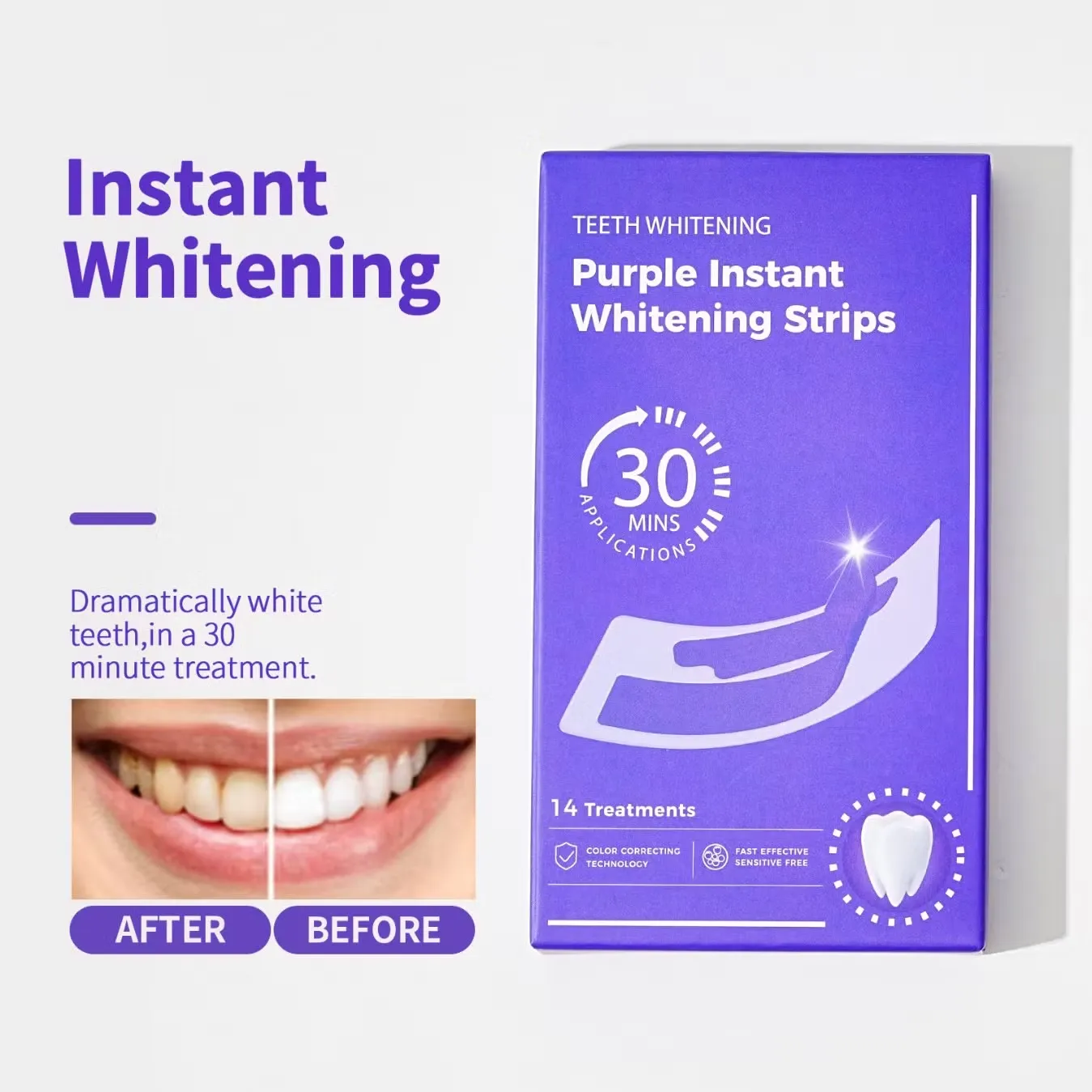 Purple Instant Teeth Whitening Strips – Fast Teeth Whitening Treatment, Color Correcting Technology, 30-Minute Application, view 3