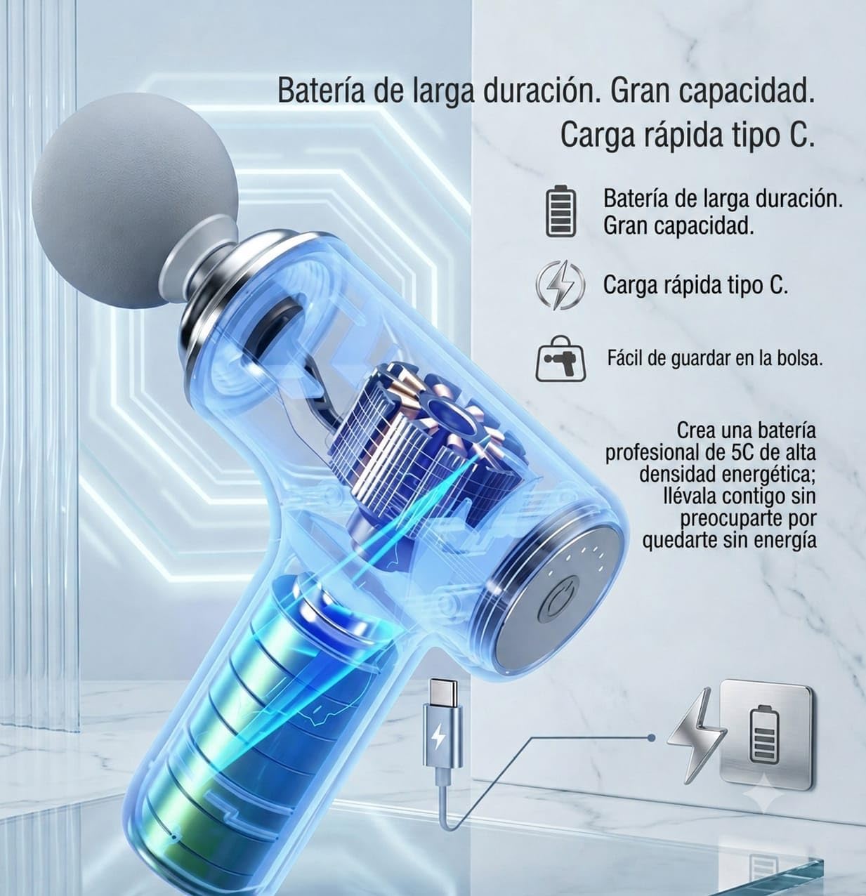 4-in-1 Rechargeable Massage Gun – Multi-Functional Deep Tissue Body Massager with 4 Massage Heads, Type-C Charging & Long Battery Life view 2