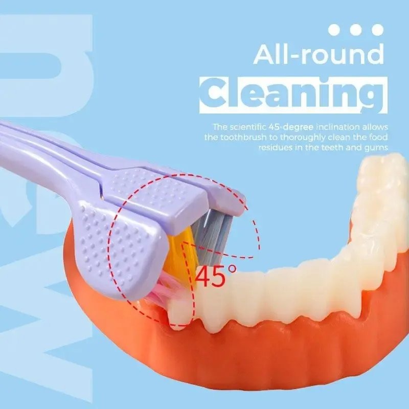 Three-Sided V-Shaped Toothbrush for Adults, Soft PBT Bristles with 360° Deep Cleaning, Non-Slip Handle & Built-In Tongue Scraper Packet of 2 Brushes Random Colors view 5