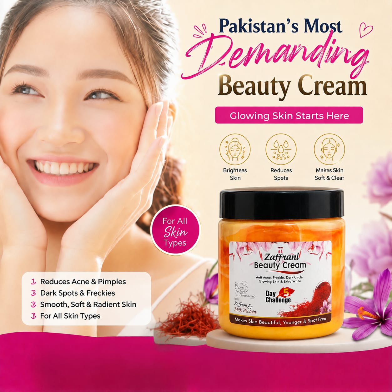 Zafrani Beauty Cream With Saffron & Milk Protein for Skin Care - 500g view 3