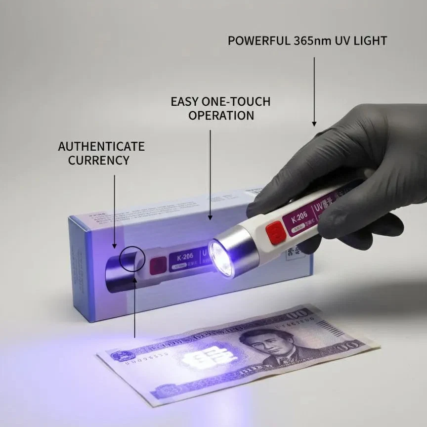K-206 365nm UV Inspection Lamp – Rechargeable USB UV Flashlight for Fluorescent Detection, Currency, Stain & Security Mark Inspection view 3