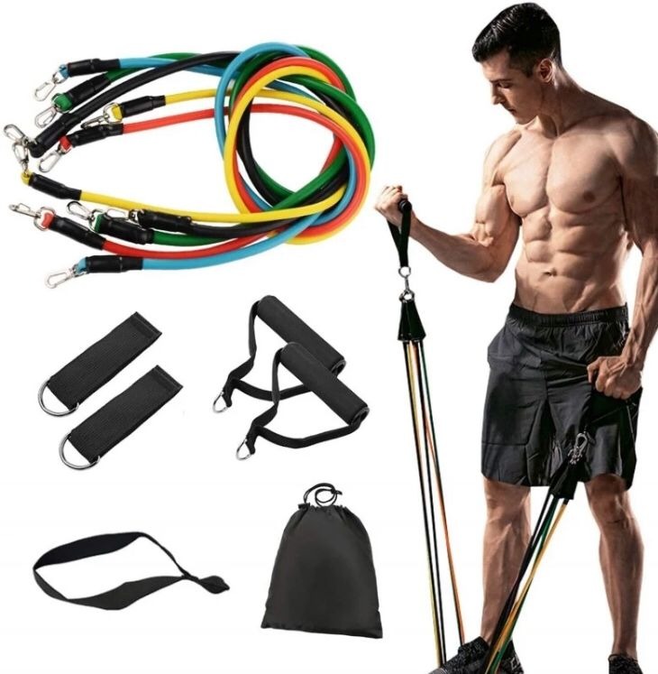 Premium Resistance Band Set For Home Workouts - 11 Piece Elastic Fitness Exercise Tubes With Carrying Pouch view 2