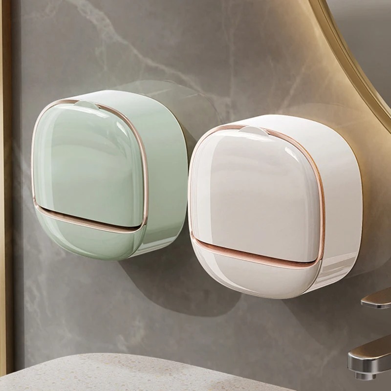 Wall-Mounted Flip-Cover Soap Holder – Stylish Bathroom Soap Dish view 3